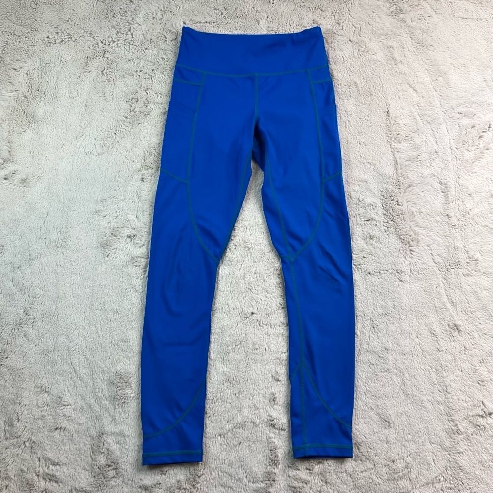 Zyia Active Blue Crop High Rise Leggings Side Pockets Size 2 XS Stretch